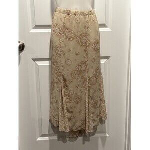 Peasant Flowy Beige Skirt 1X Women’s Boho Long Elastic Waist